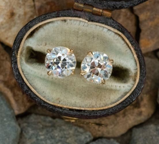 Made to order 2 carat total weight natural Old European Diamond Stud earrings