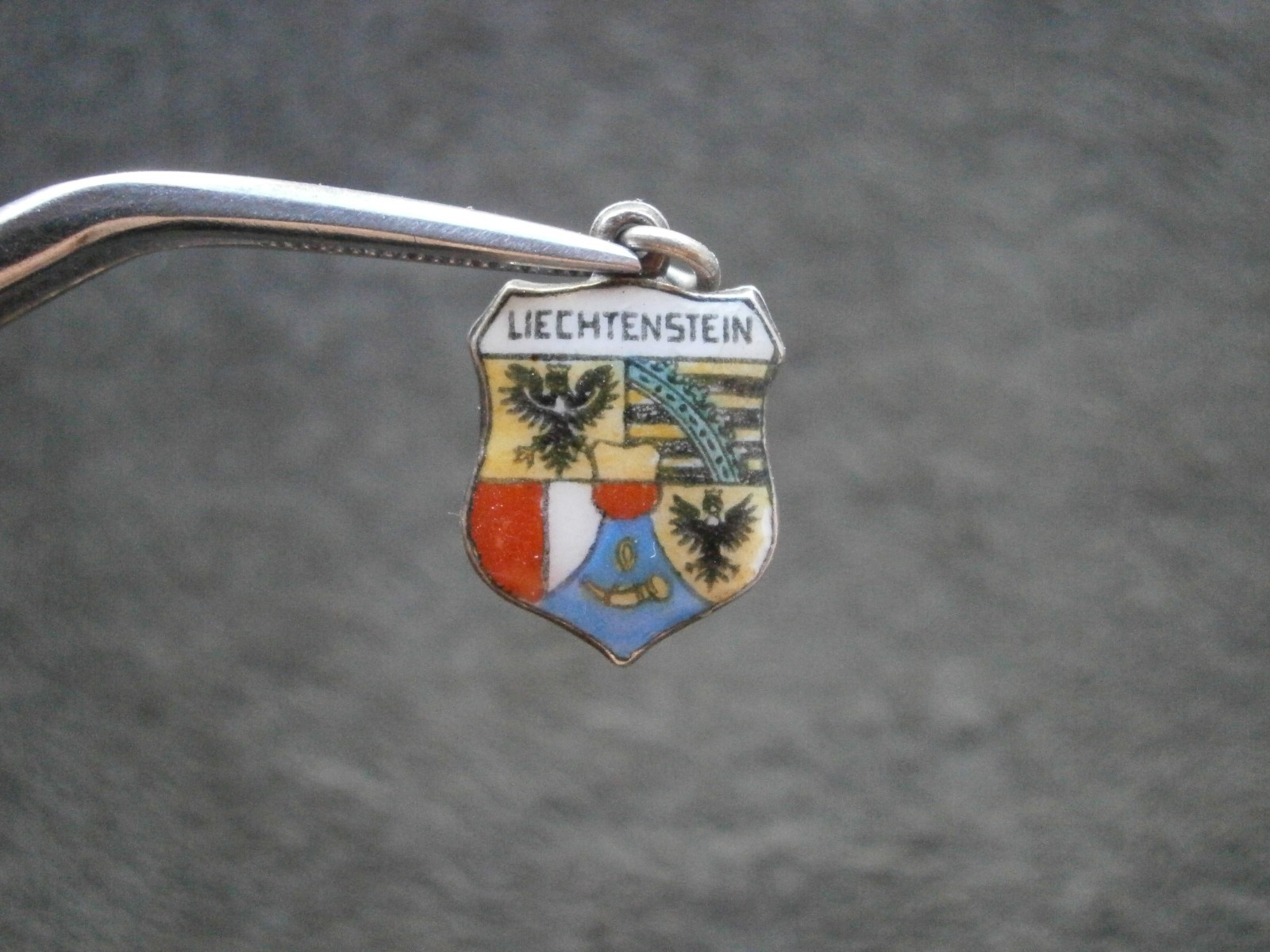 Liechtenstein Vintage B&B 800 Silver Enamel Travel Shield Bracelet Charm 1.3g c