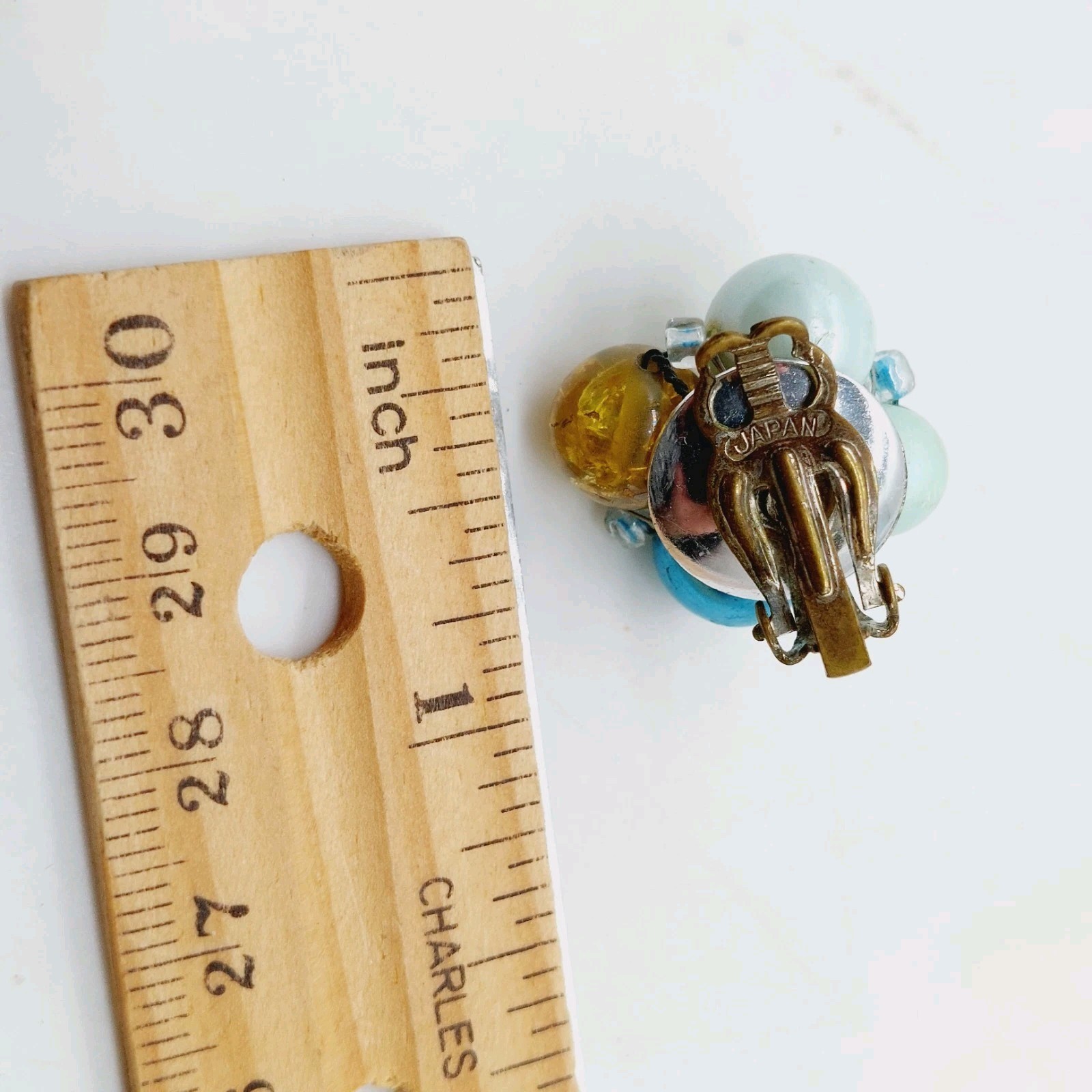 Blue Plastic Clip Earrings Hong Kong & Japan Set Of 3 Fabic Metal