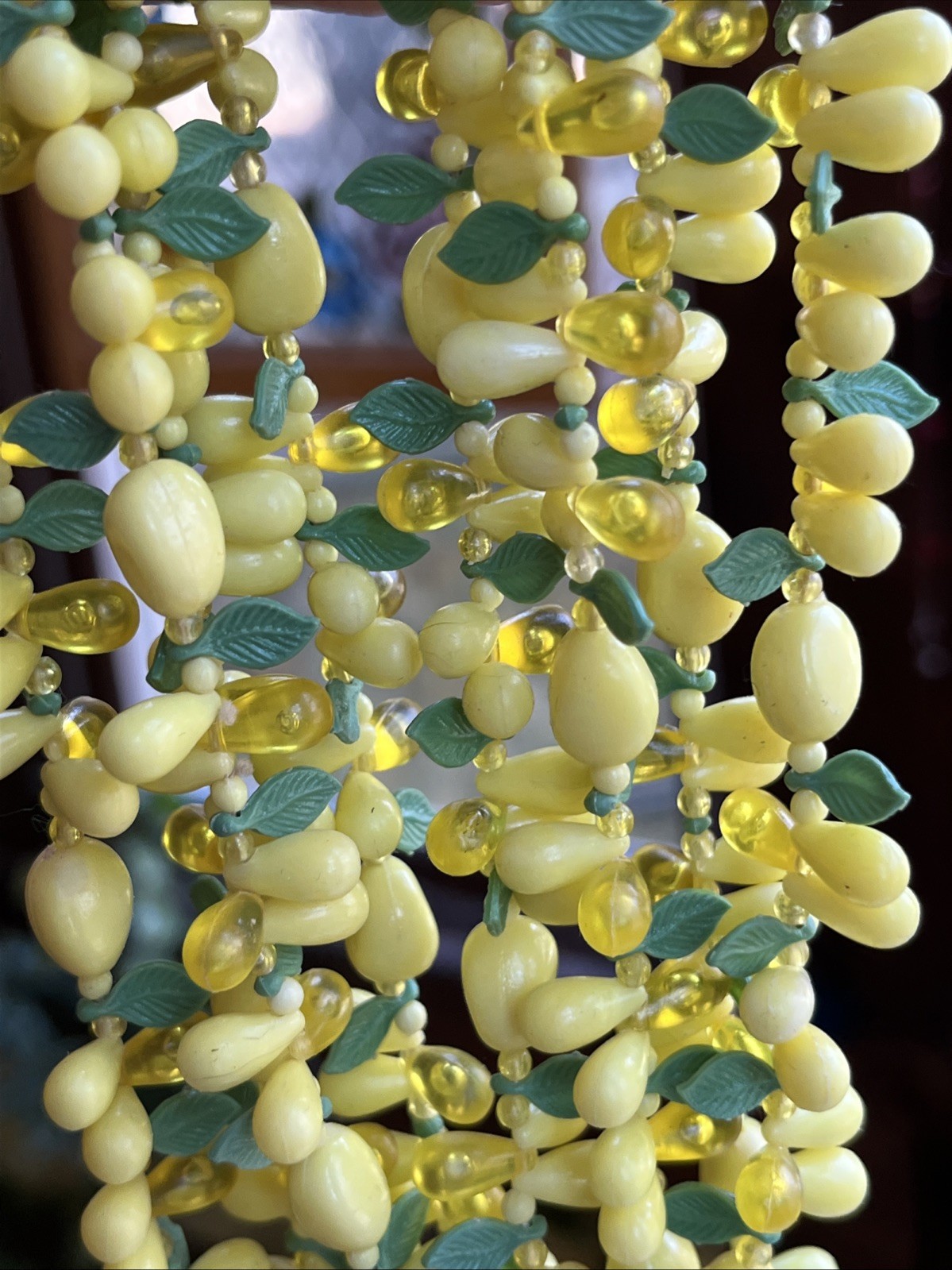 Vintage 2 Strand Tutti Fruity Lemon Necklace Czech Dangle Drop Clip Earrings Set