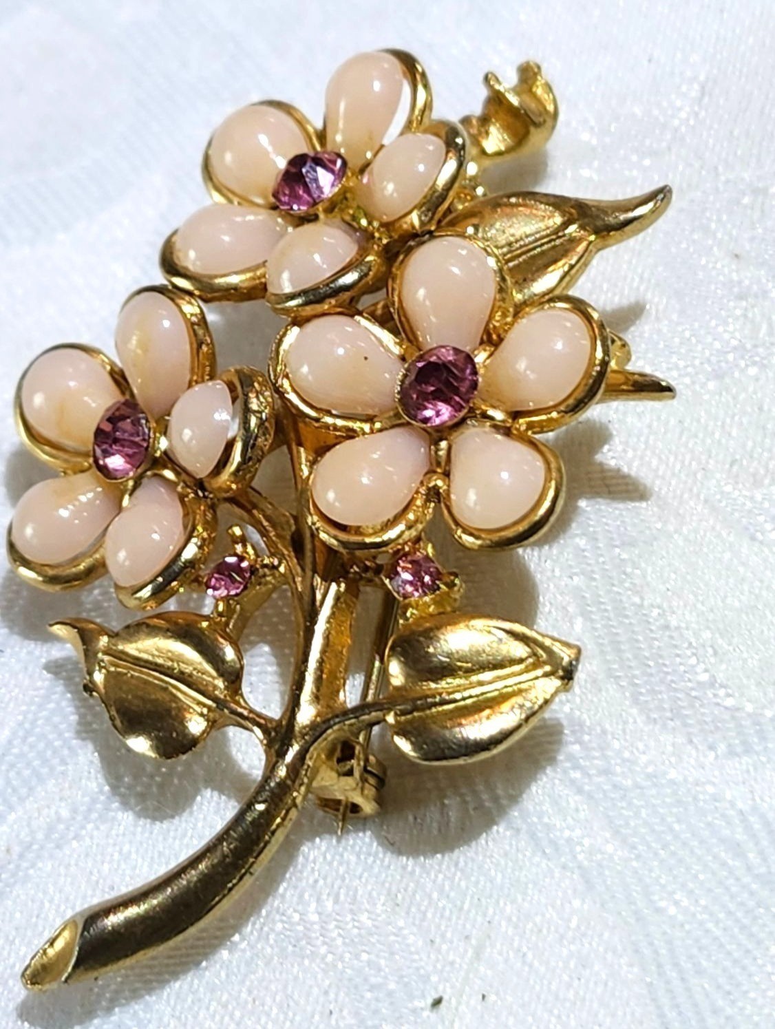 Vintage Floral Pink Thermoset Rhinestones Celluloid Romantic Spring