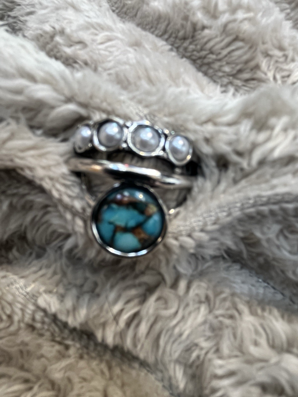 Bohemian Vintage Circular Imitation Turquoise & Moonstone Ring