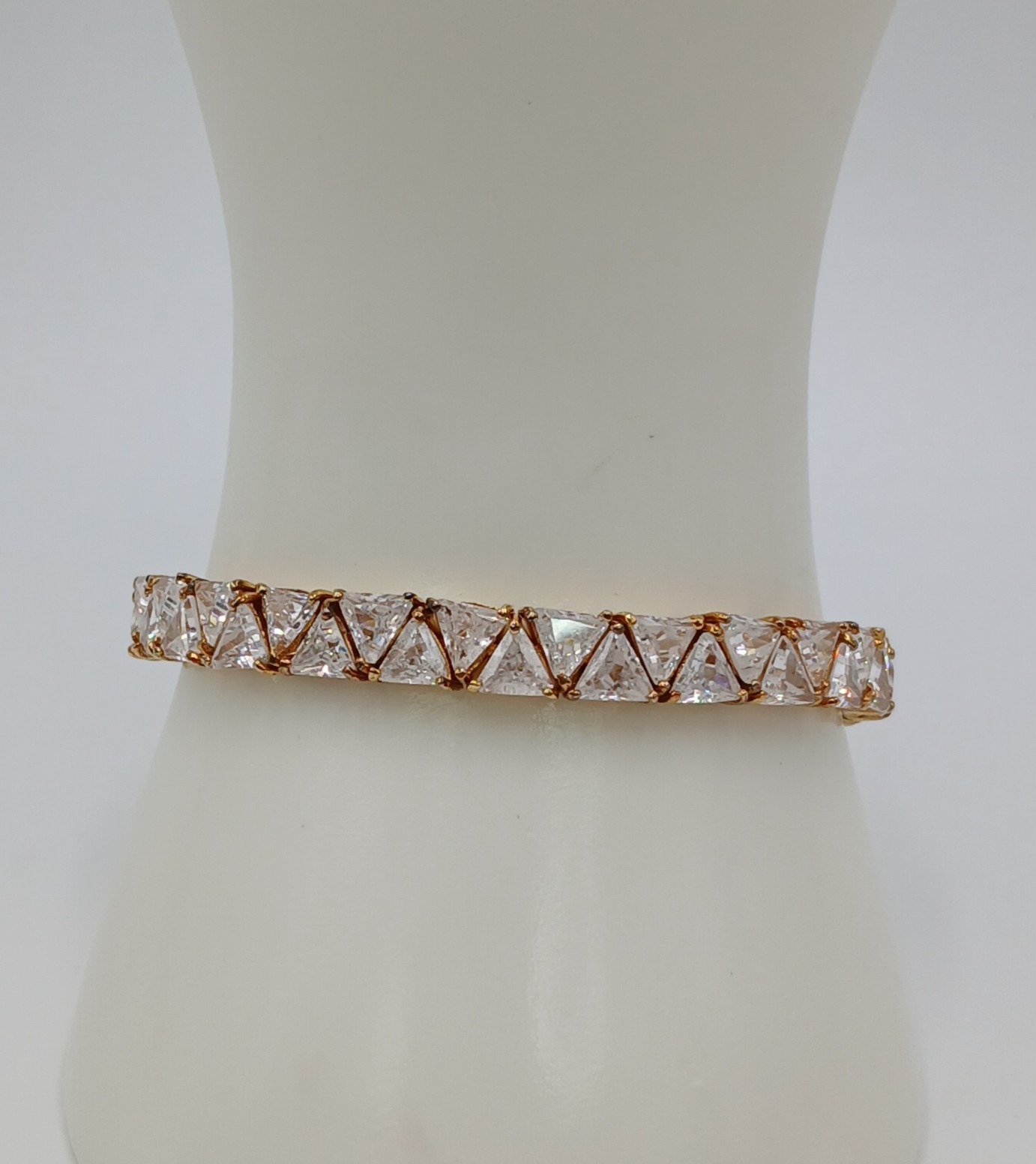VTG 925 GL Trillion Cut Tennis Bracelet 7in Sterling Silver Vermeil 25gtw CZ