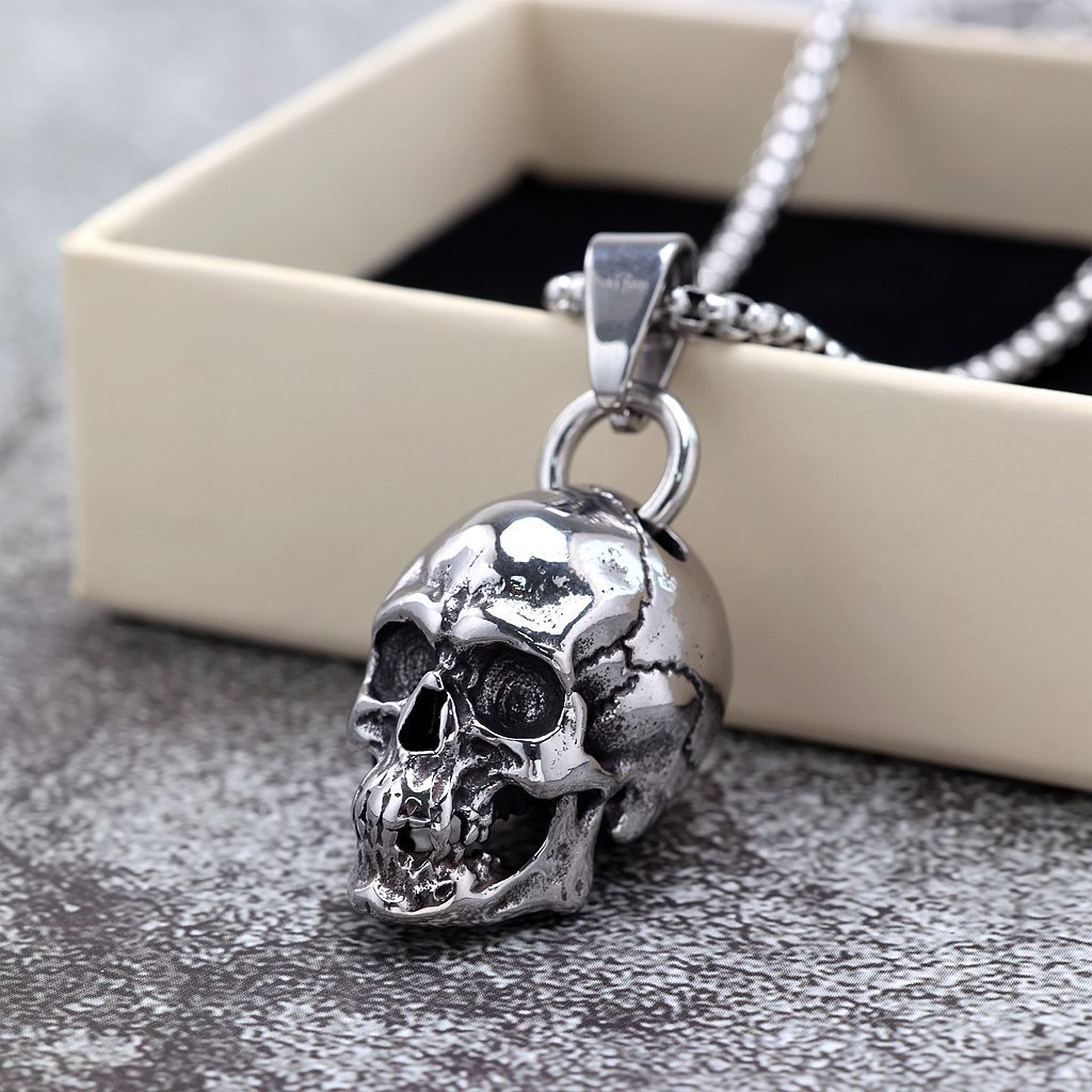 Stainless steel male and female solid skull pendant necklace