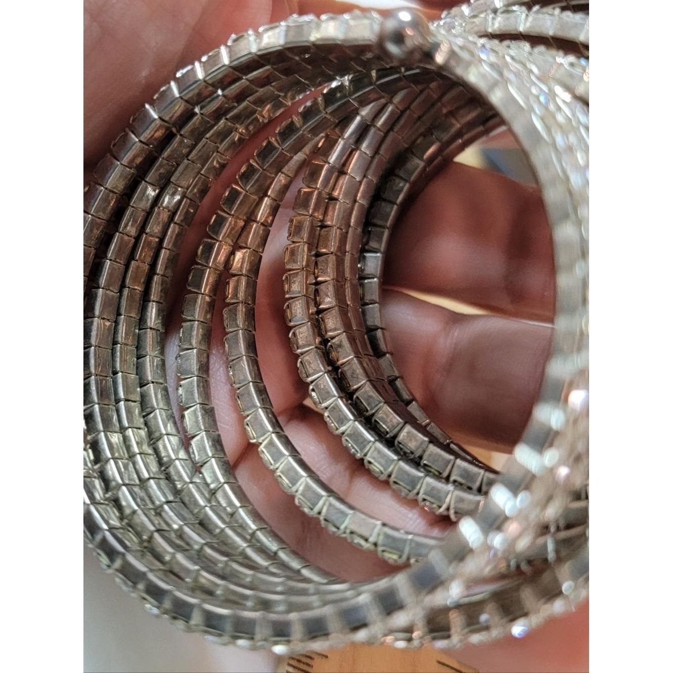 Vintage Silver Tone Rhinestone Wrap Coil Bracelet Sparkle Bracelet Sizw 6 To 6.5