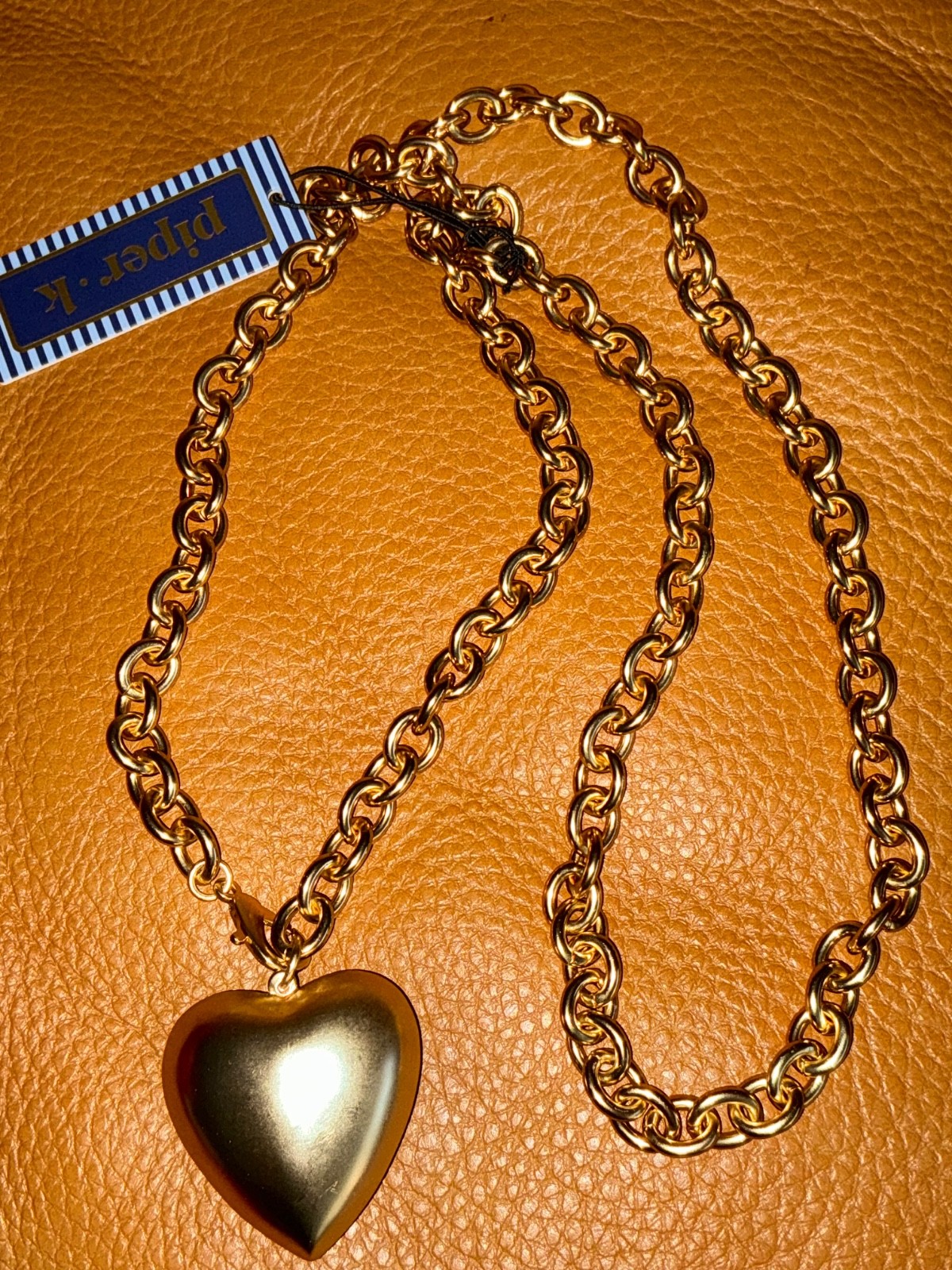 Piper. K gold tone heart pendant long necklace 34” NWT lead safe nickel free