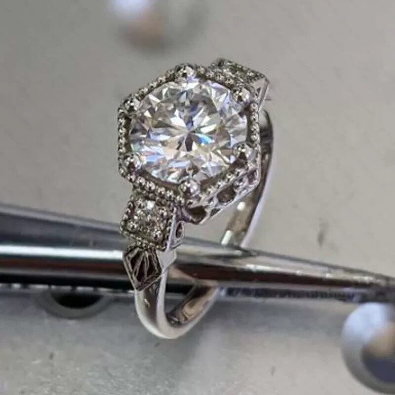 Art Deco Vintage VVS1 Lab Created Diamond 14K White Gold Finish Engagement Ring