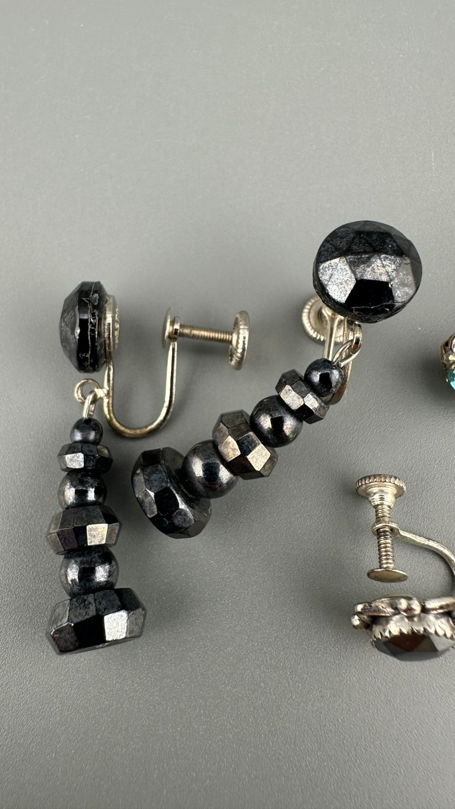 Vintage Earrings Lot Sterling Silver Gemstone Crystal Screw Back Blue Hematite