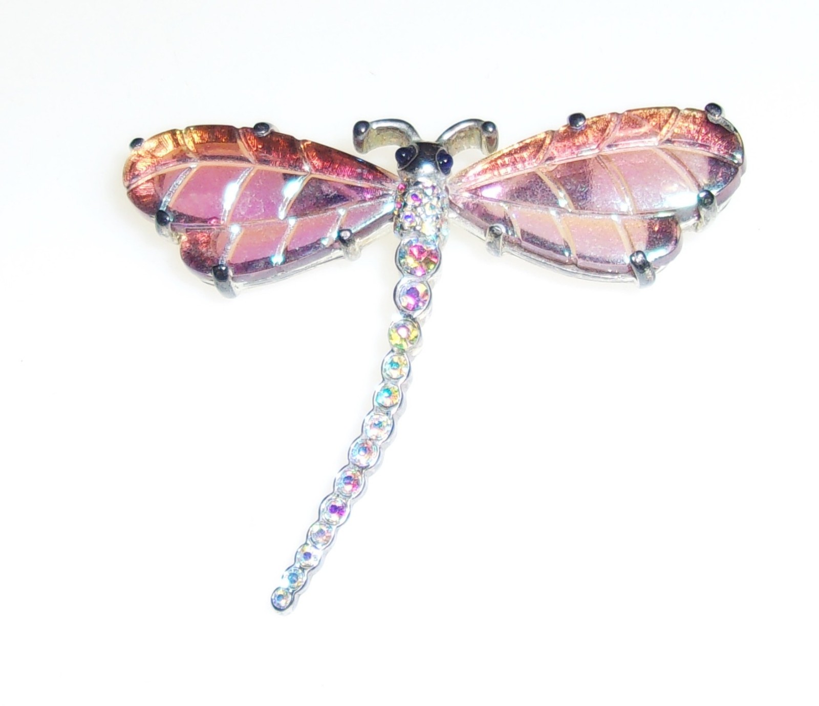 Vintage Carolee Designer Dragonfly Pin Brooch With Light Pink and Crystal