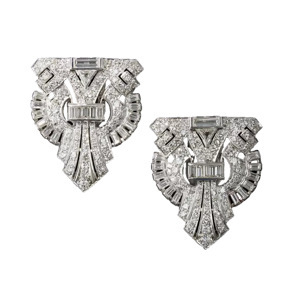 Art deco Geometric design Brilliant cut diamond Brooch pin in 925 Silver