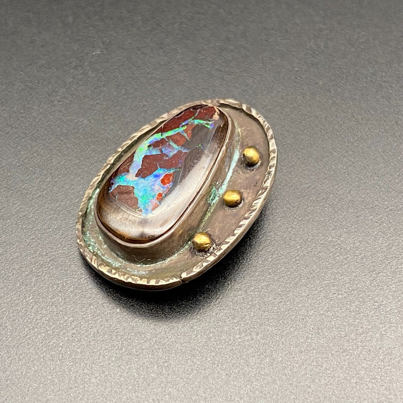 Vintage Modernist Boulder Opal Silver Pendant
