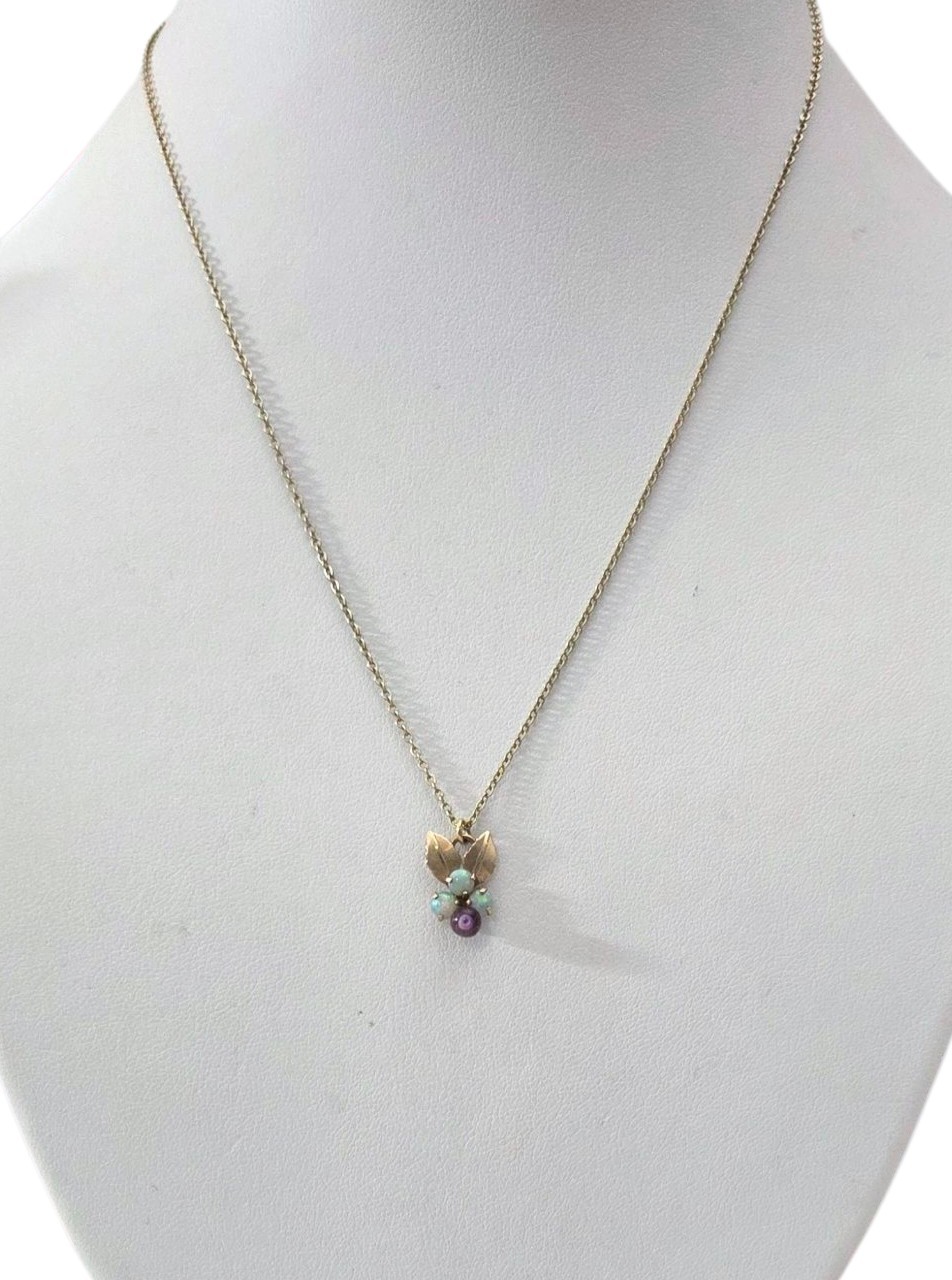 Vintage Krementz Opal and Amethyst Gemstone Pendant Necklace 17″