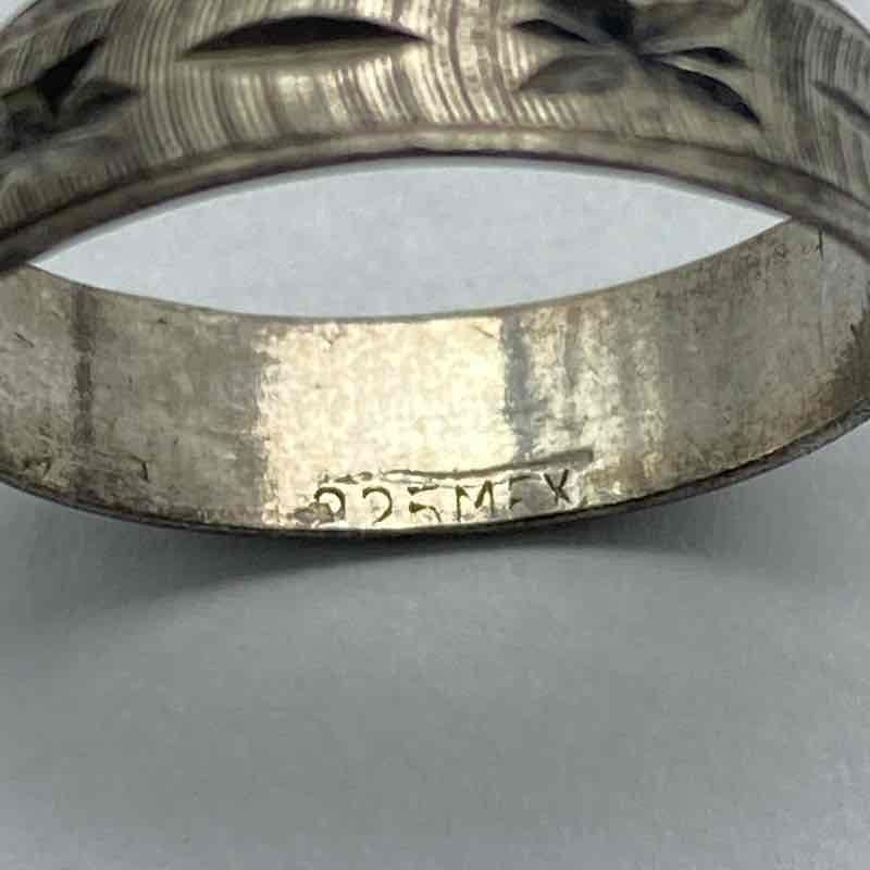 Mexican Sterling Silver 925 Floral Bangle Bracelet 5 7/8″ & Engraved Ring Size 4