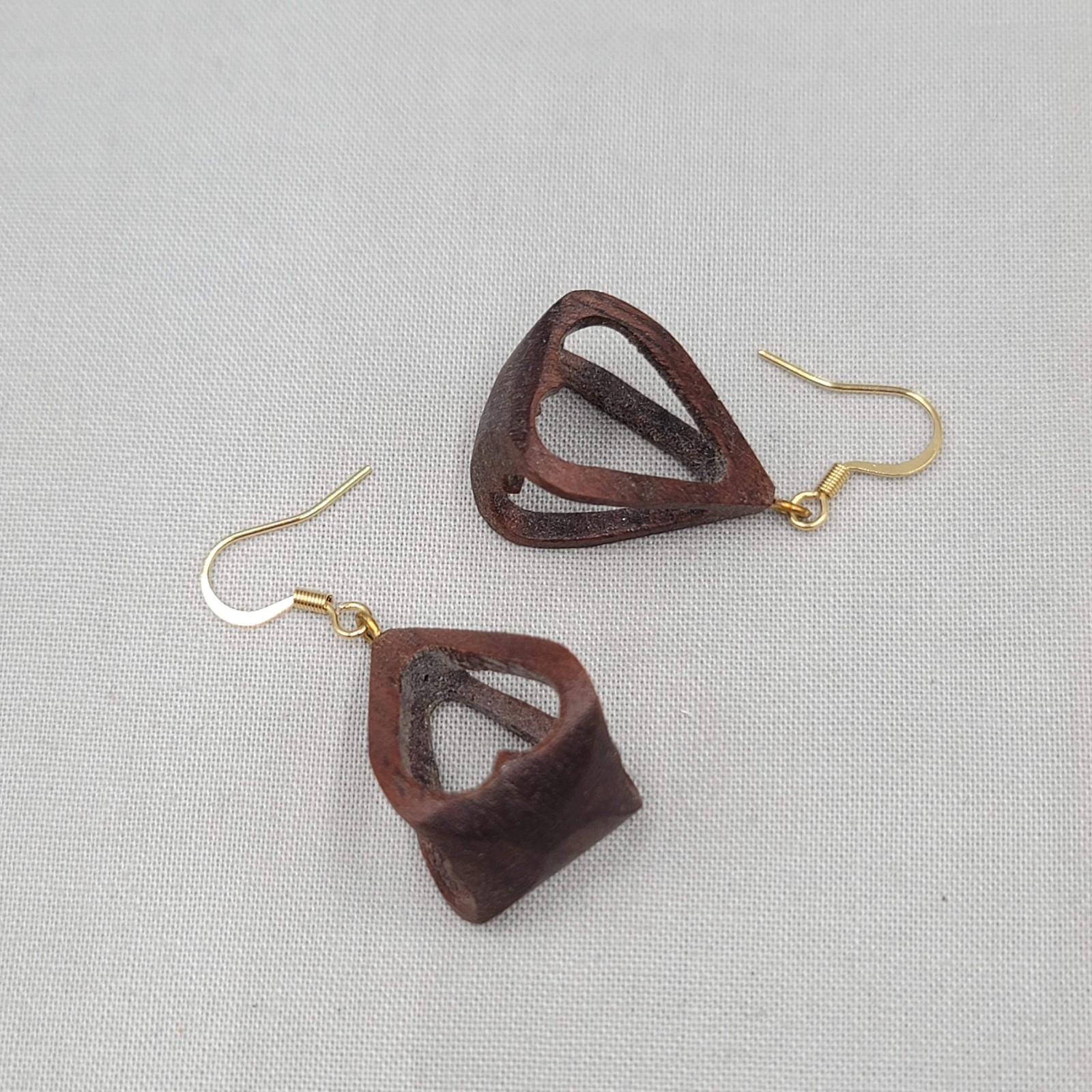 Vintage Hand Carved Wood Pierced Earrings Dangle 1″