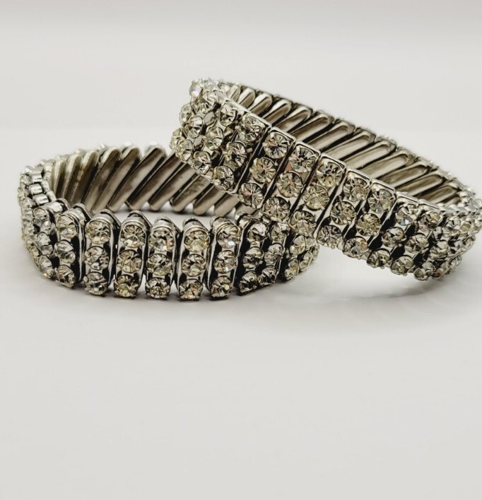 Crystal Stretch Bracelet Made In Hong Kong Japan Set of 2 Stackable Vintage