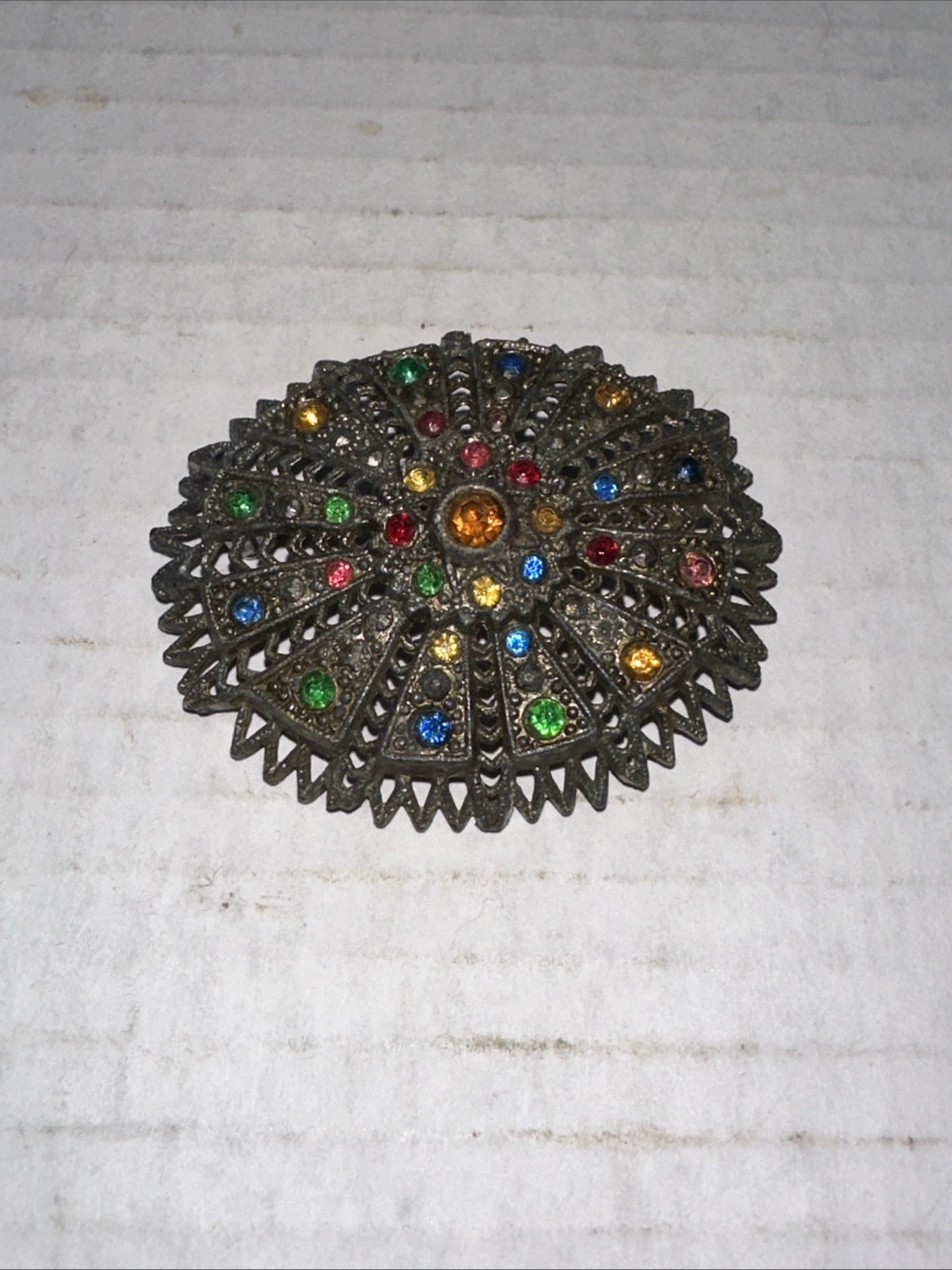 Vtg Little Nemo LN 25 Colorful Art Deco Style Rhinestone Ornate Oval Brooch