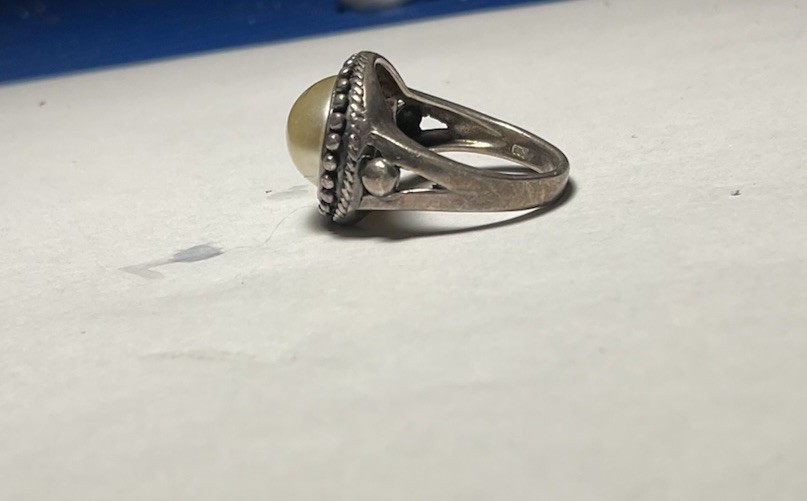 1920’s Art Deco Ring Sterling Silver 925 Faux Pearl Size 6 .75, 4,5 Grams