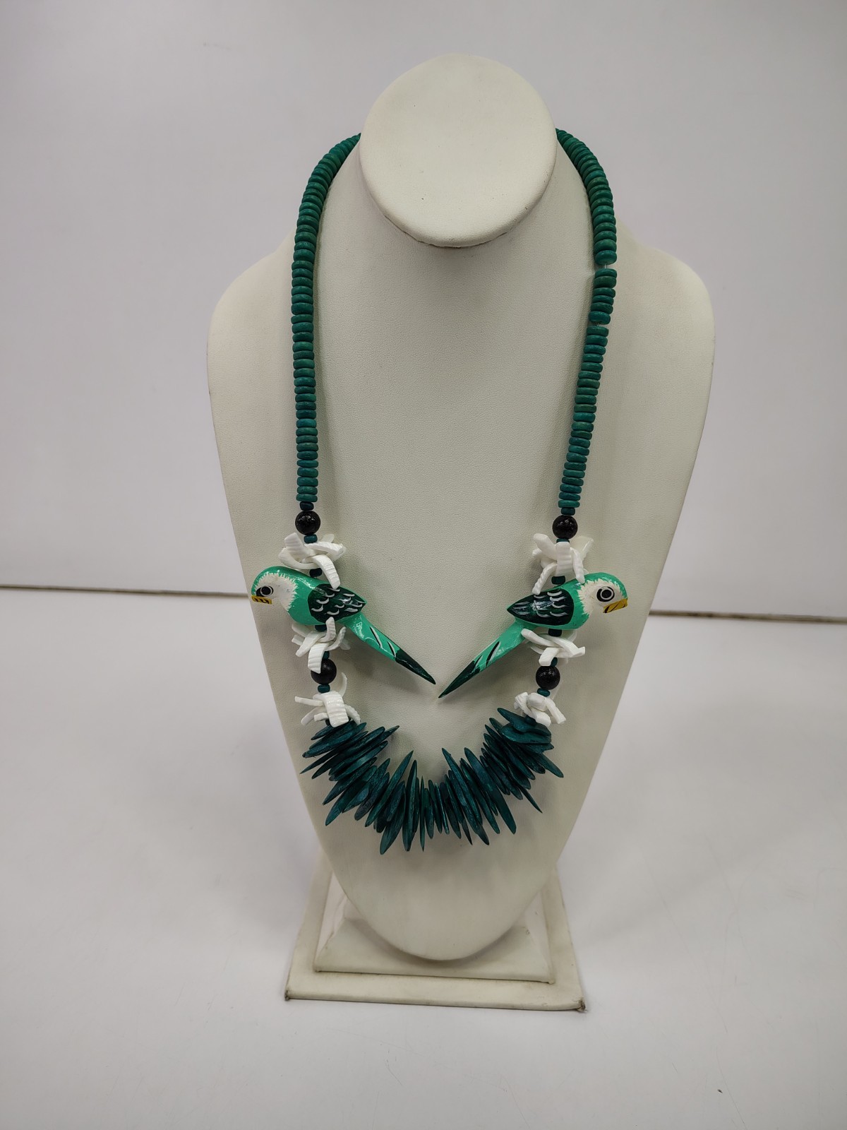 Vintage Hand Crafted Painted Island Parrot Wooden Beaded Necklace + Necklace