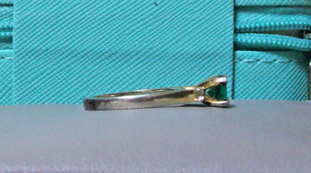 Vintage 14kt Gold Plated 925 Sterling Silver Emerald Solitaire and CZ Ring
