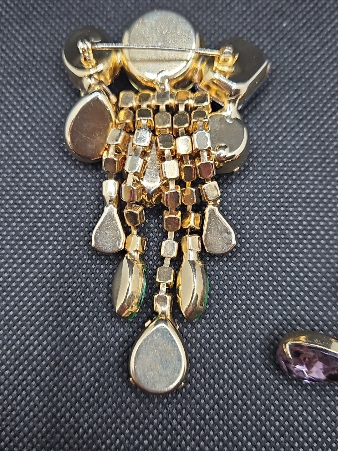 Vintage Chandelier Large Brooch & Earrings Multicolor Rhinestones Set