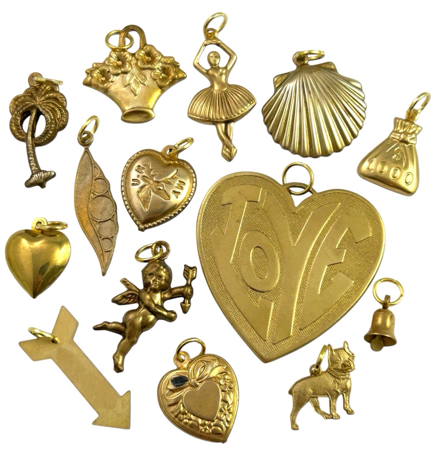 Vintage Jewelry Lot Charm Pendant Heart LOVE Ballerina Dog BRASS AS IS CRAFT