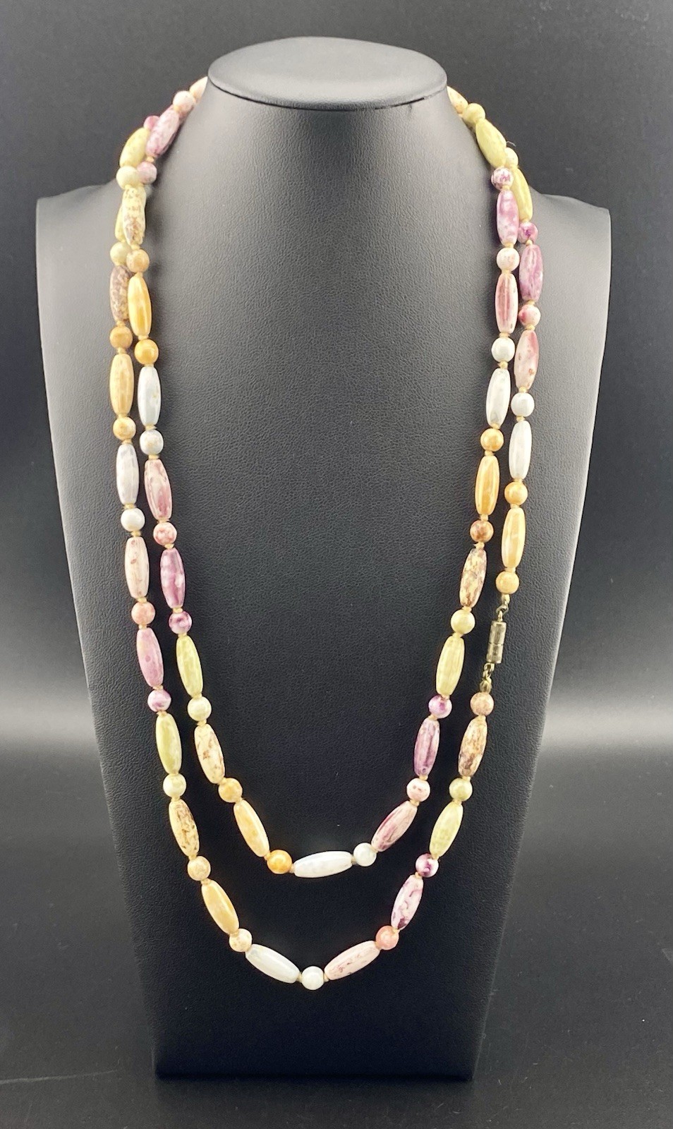 VTG Czech Glass Multicolor Speckled “Picasso” Beaded Necklace W/ Barrel Clasp.