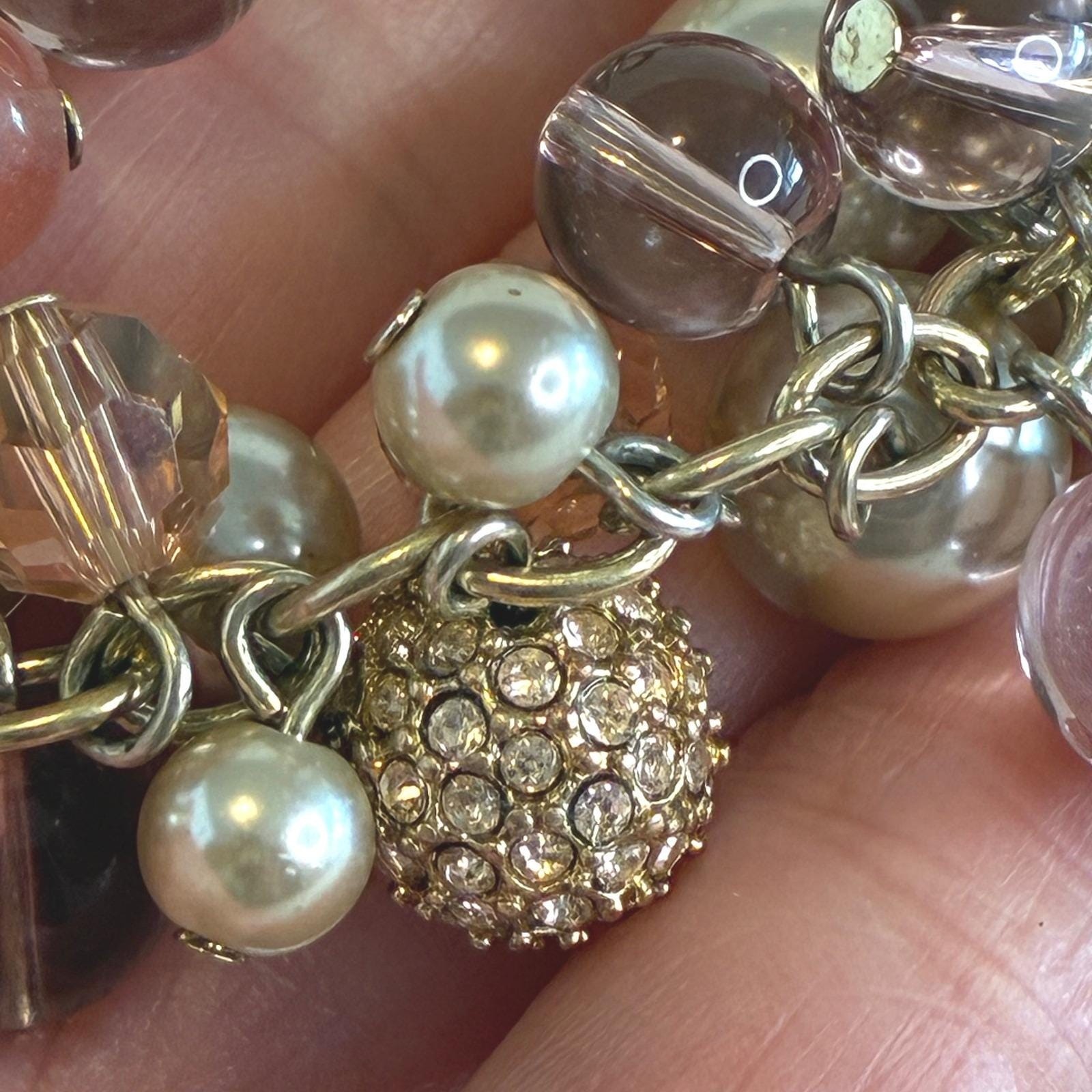Vintage Carolee Bracelet Gold Tone Faux Pearl Glass Bead Rhinestone Charm Pink