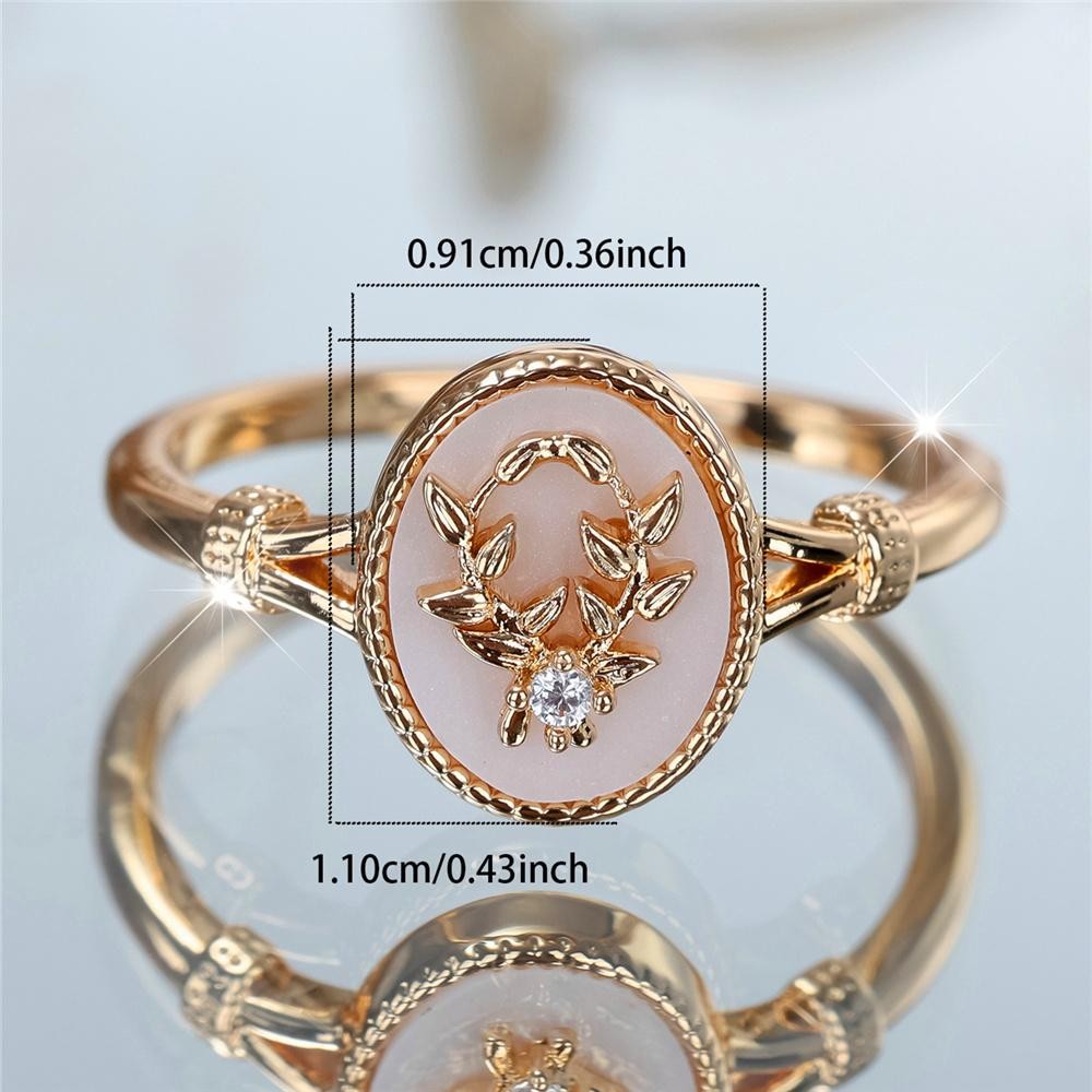 Vintage Gold Silver Oval Leaf Ring White Enamel Stone Women Wedding Jewelry Gift