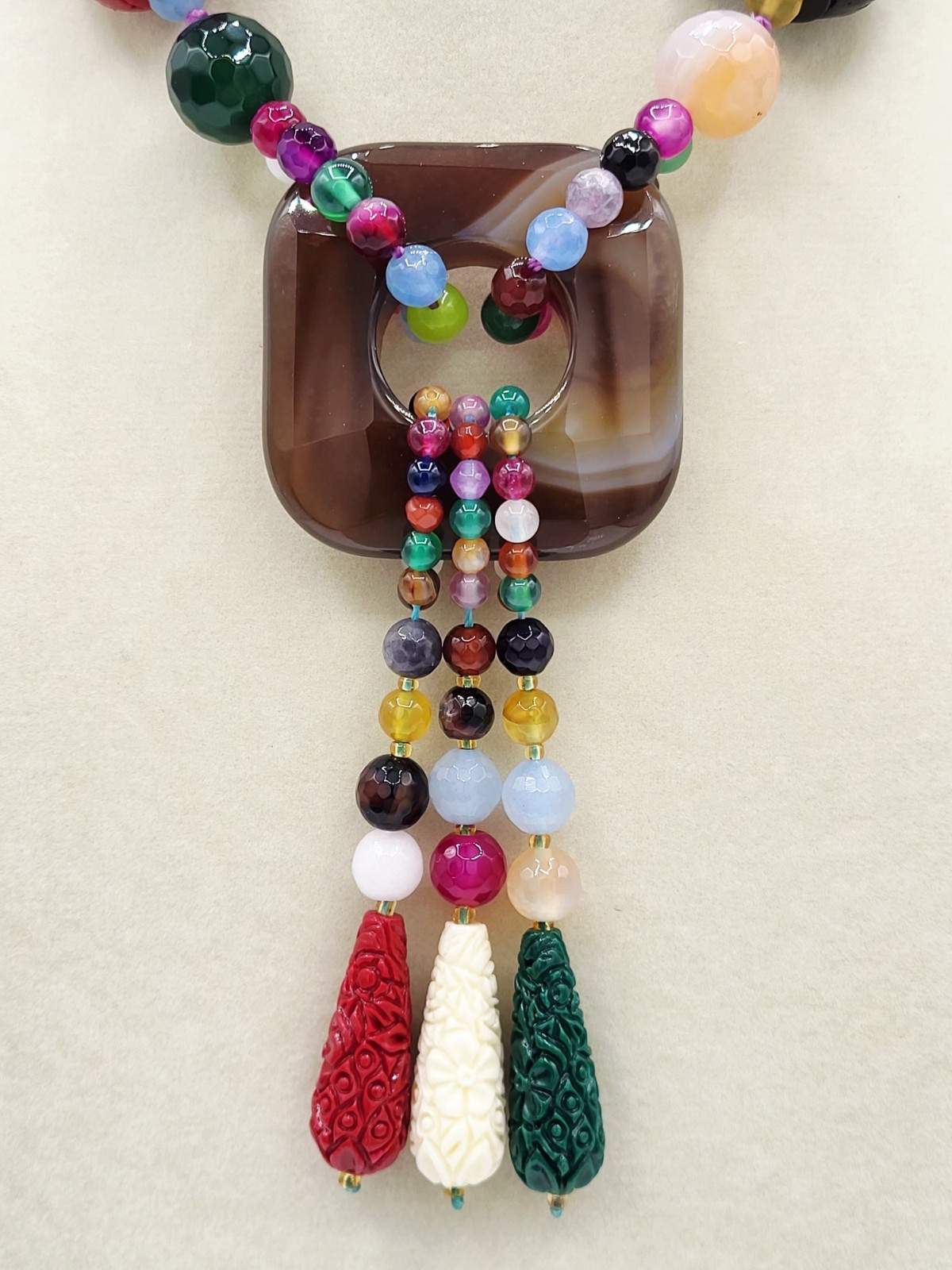 HUGE Asian Inspired Semi-Precious Stone Necklace 22″