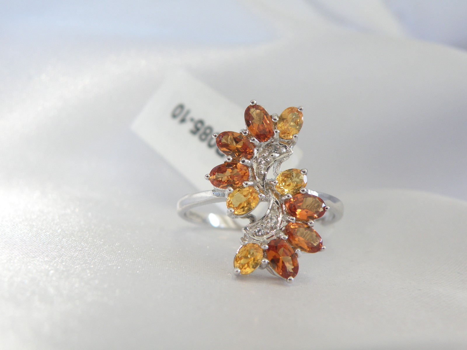 Designer Sterling Silver 925 Natural Mandarin Orange Garnet Ring Size 10