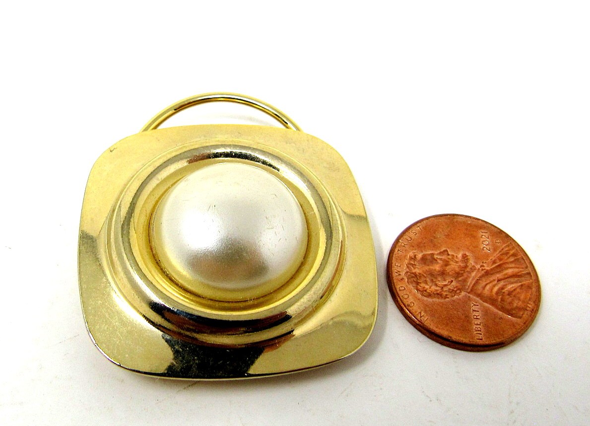 Scarf Holder Clip Large Pearl Gold Tone Slide Dressy 1 1/2 inch US Seller TT