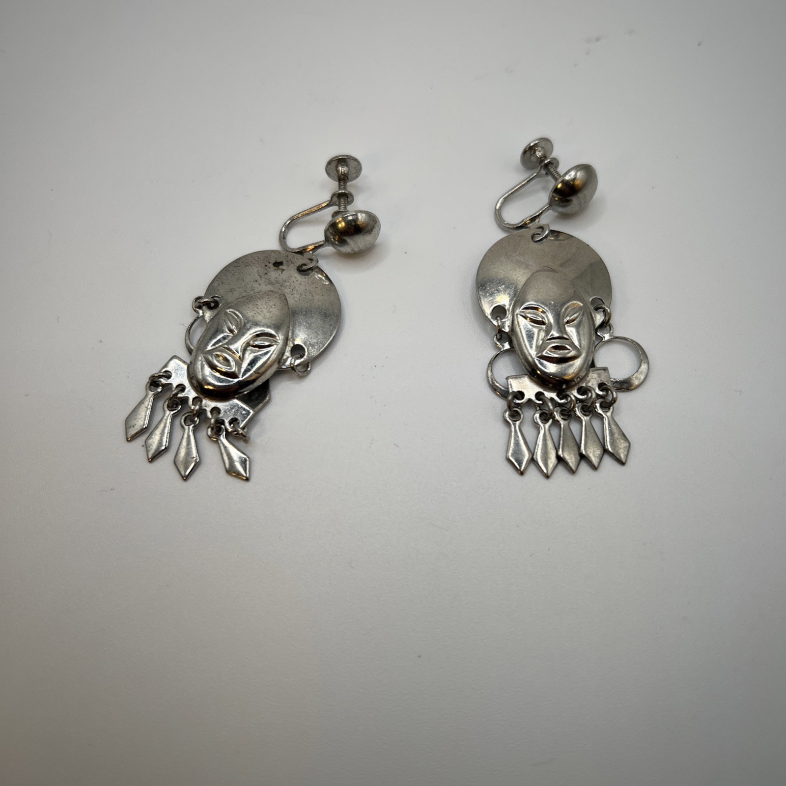 African Woman Statement, Vintage, Silver Jewelry Woman, 1960s Clip On Screw On