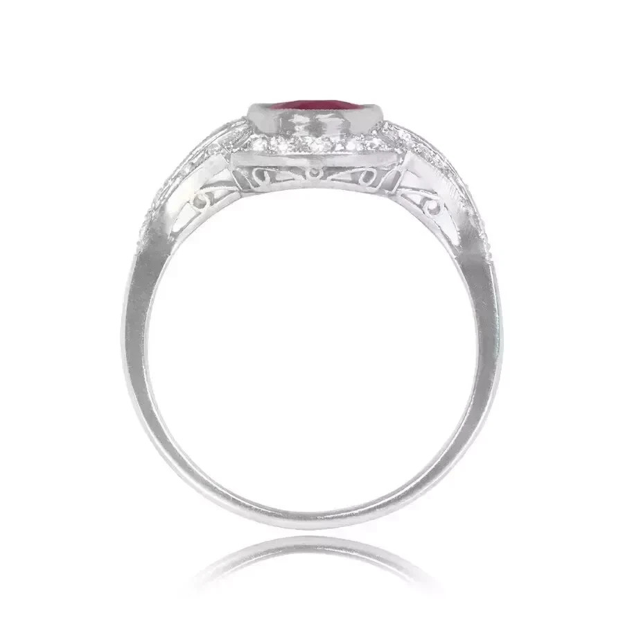 3Ct Art Deco Oval Cut Lab Created Diamond Ruby 14k White Gold FN Wedding Ring