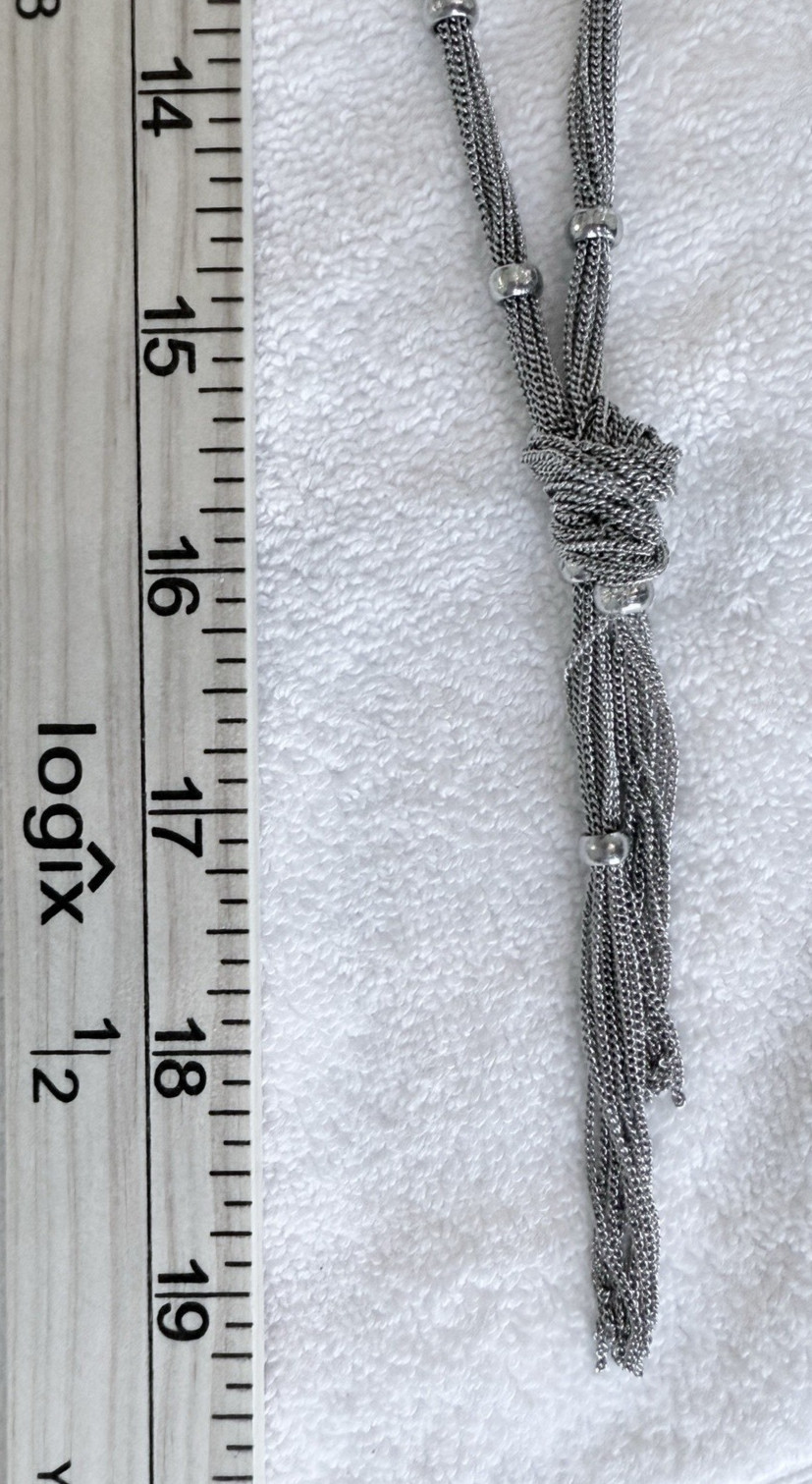 Y2K Vintage Signed Chico’s Y-Drop Necklace Silver Tone Slinky Fidget-Friendly