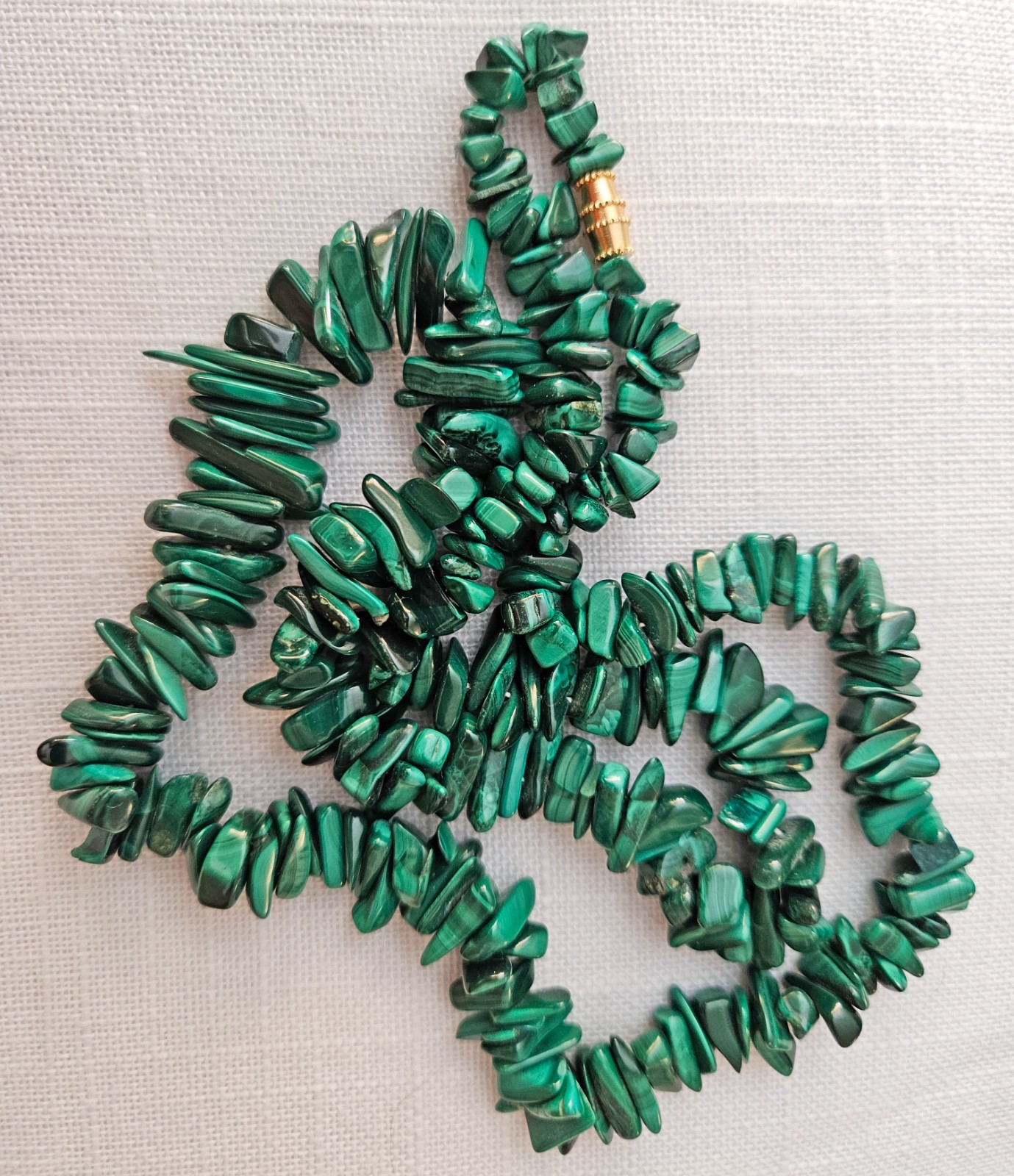 Vintage Malachite Chunks & Chips Nugget Necklace Screw Closure 25in 109gm