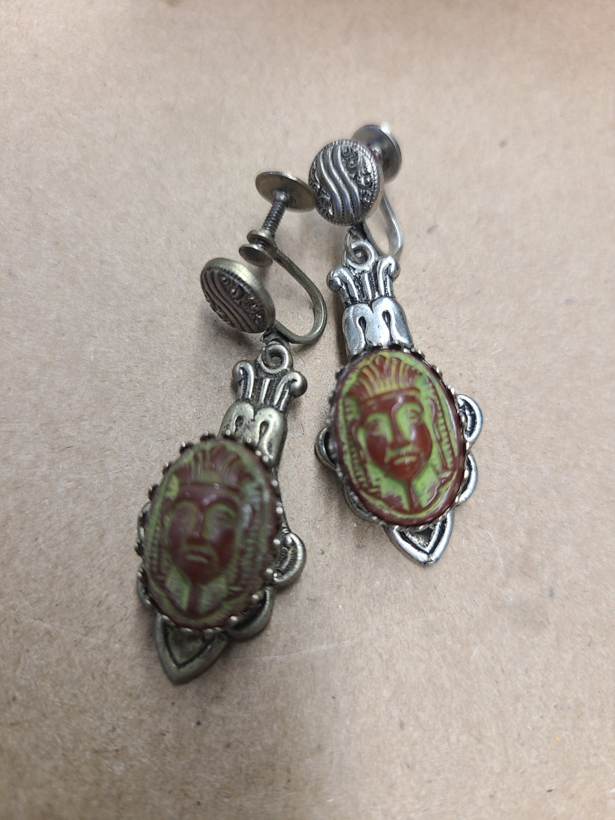 Vintage Screw Back Face Drop Earrings