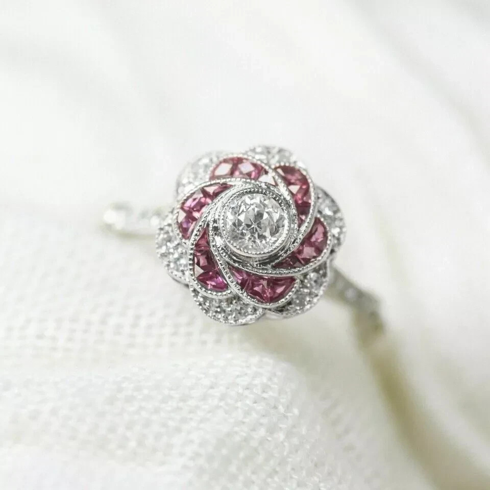 2Ct Art Deco Vintage Style Lab Created Diamond Engagement 14K White Gold FN Ring