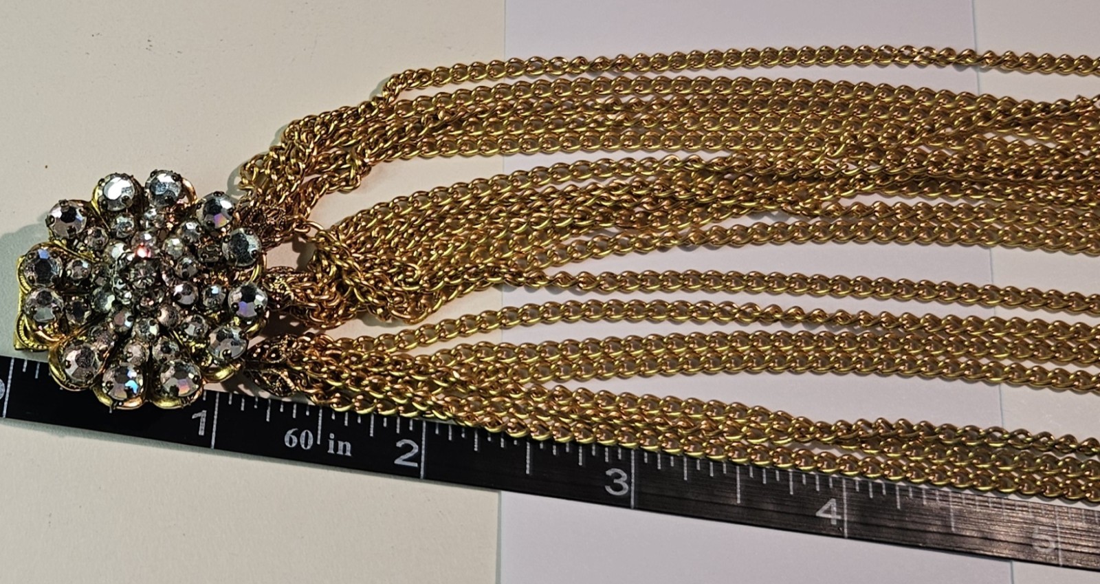 MULTI CHAIN w/RHINESTONE CLASP in GOLD TONE SIGNED by ROBERT