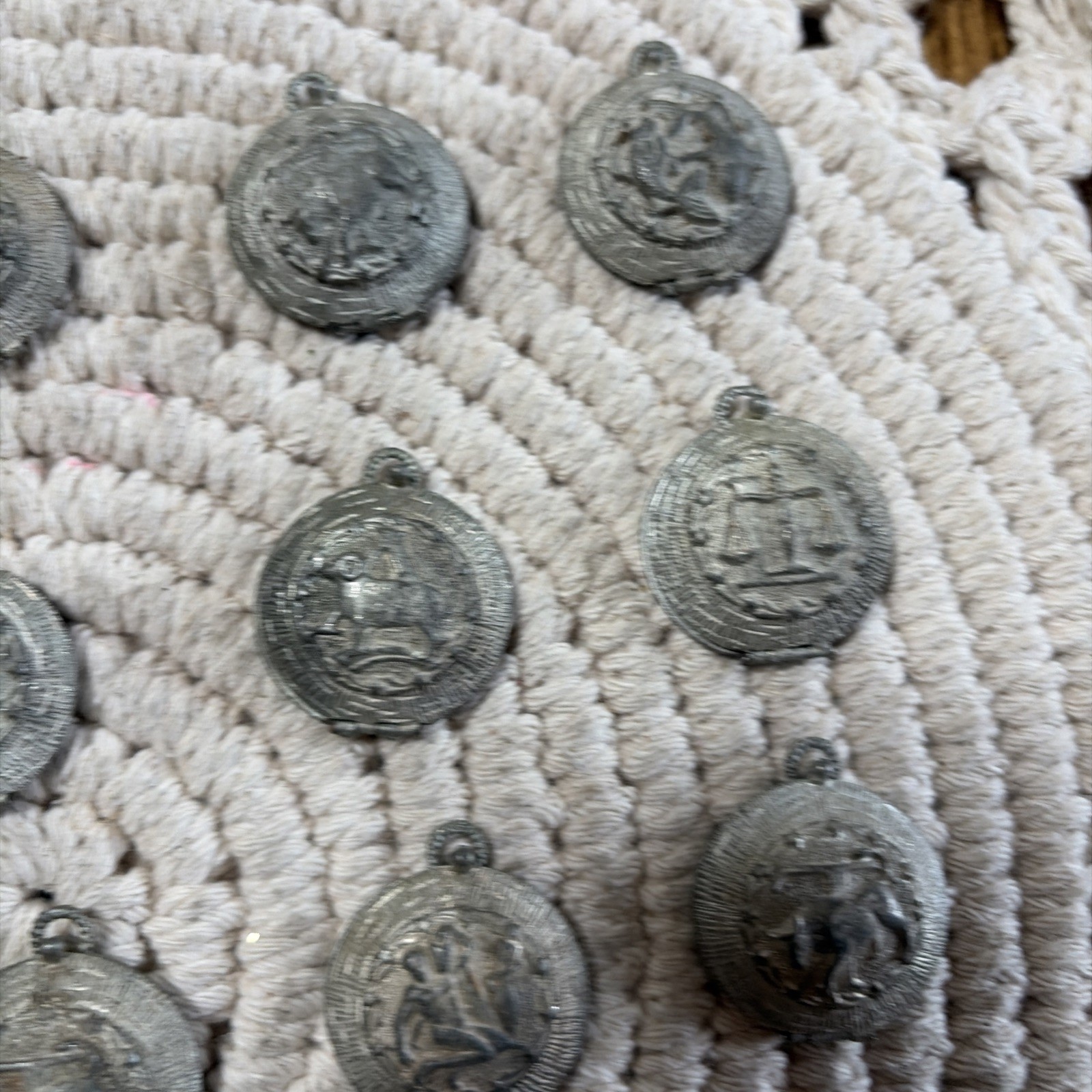 Vntg Zodiac Astrology Signs Silver Pewter Metal Pendant Charm Locket 25 Pcs Set