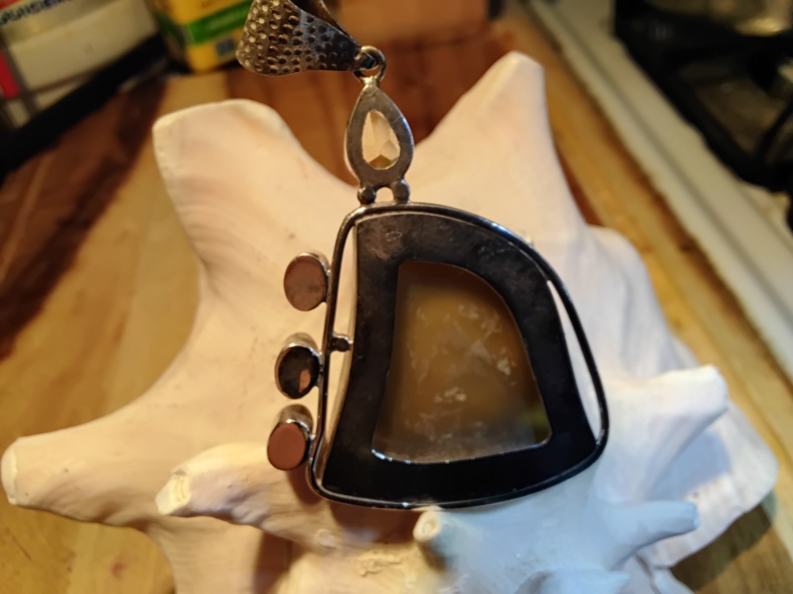 Vintage Sterling Green Drusy Peridot Pendant