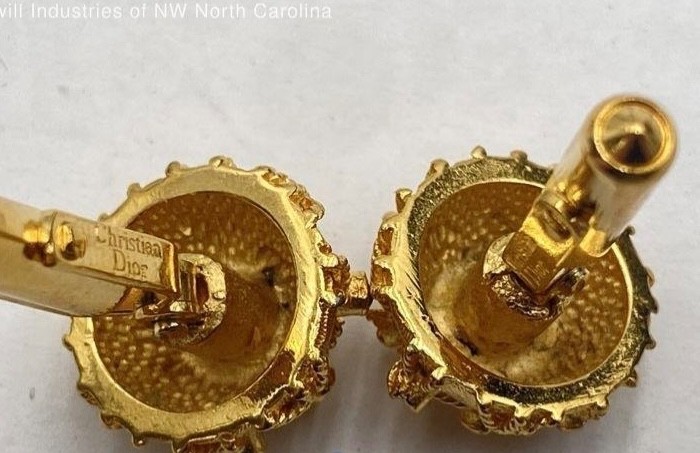 Vintage Christian Dior Brutalist Gold Tone Textured Signed Cufflinks Rare
