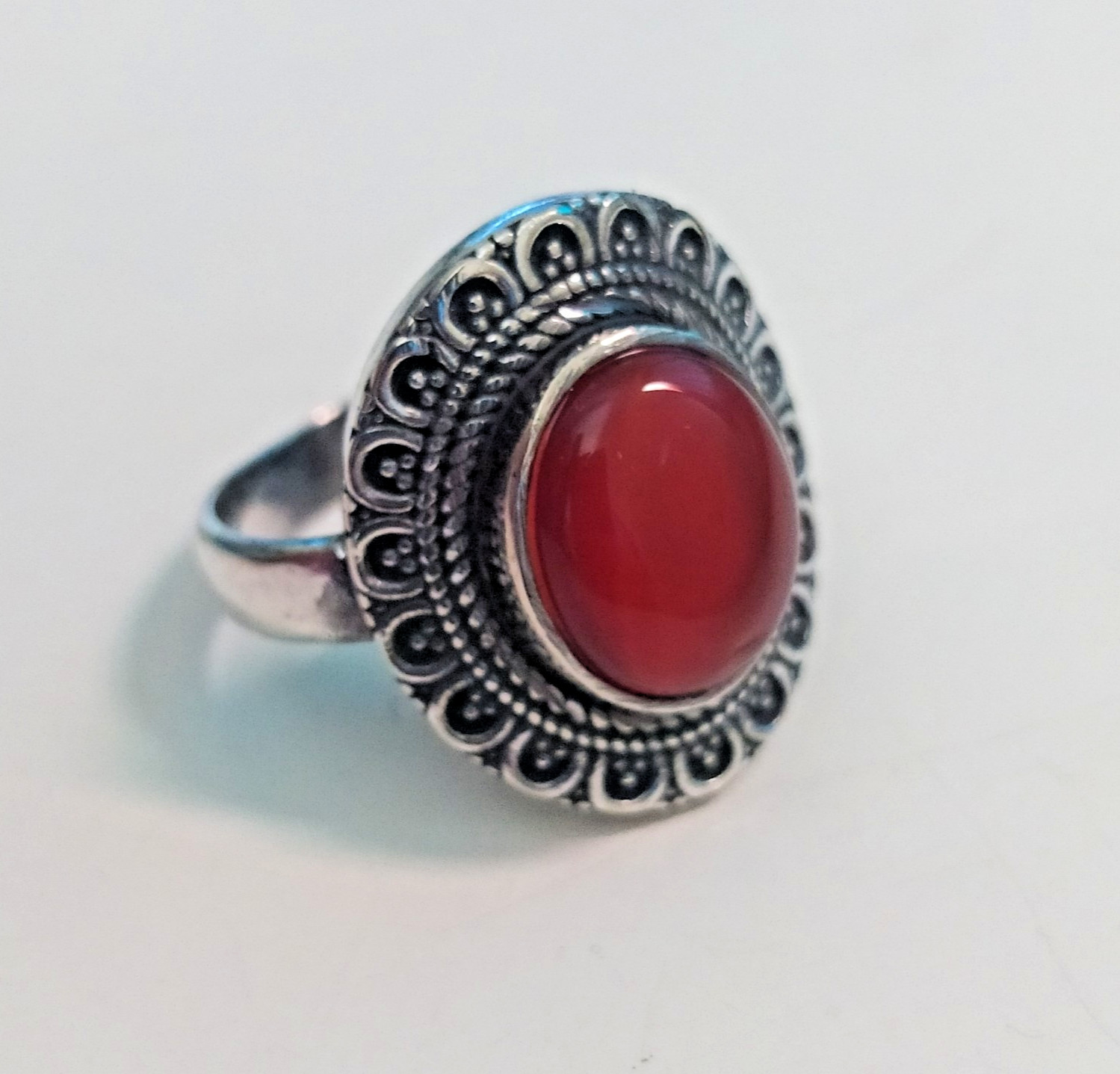 Ancient Vintage Victorian Sterling Silver Ring Red Carnelian Stone Size 9