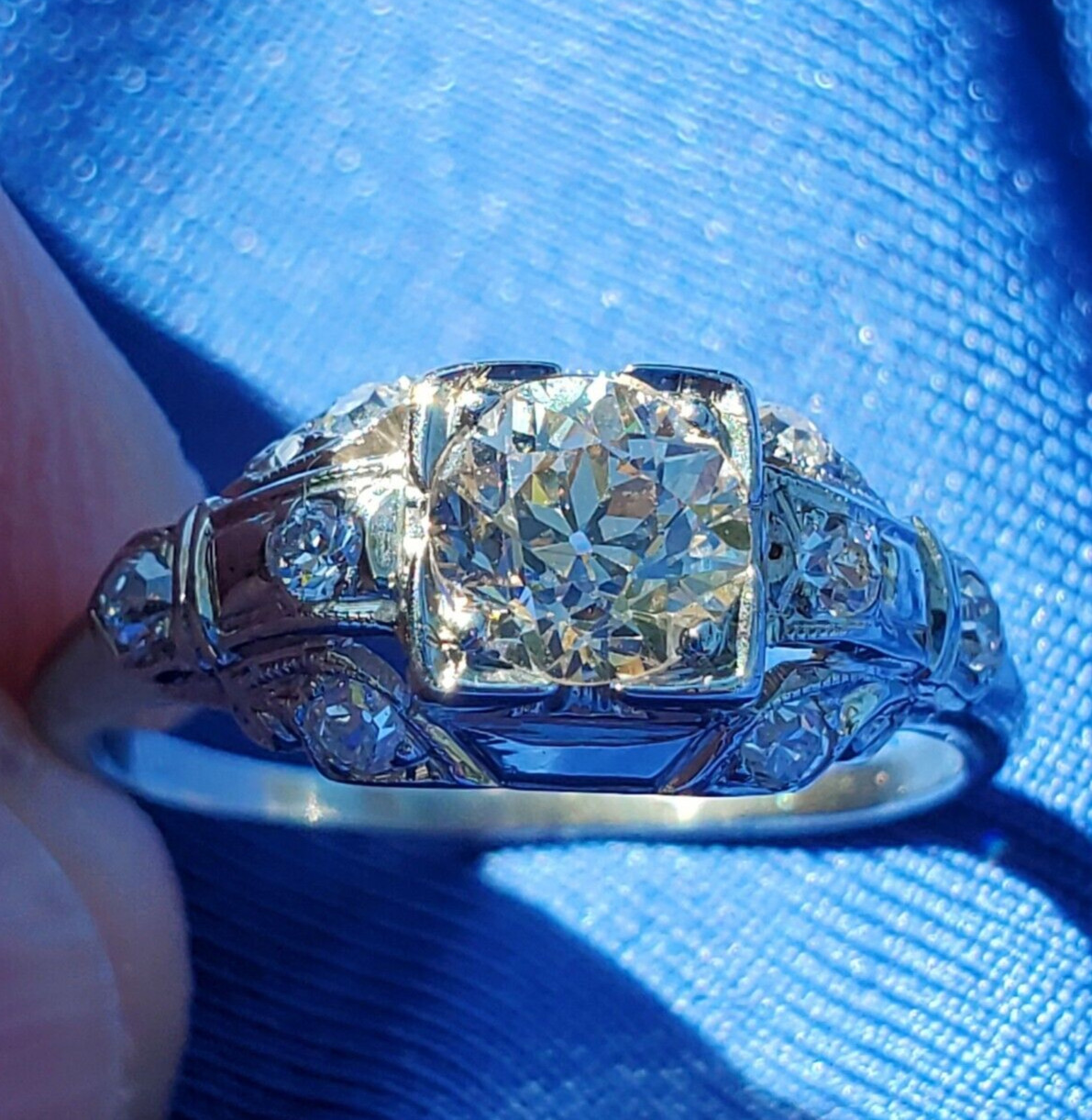 Original EARTH MINED DIAMOND ART Deco Engagement Ring SOLID 18K GOLD Solitaire 7