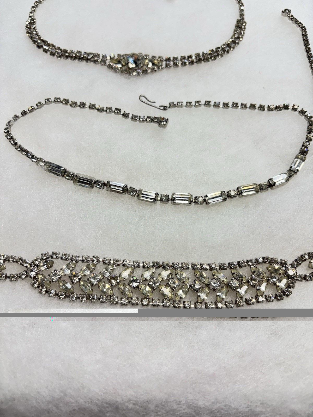Vtg Clear Rhinestone Bling Lot. 3 -Choker Style Necklaces, 1- Bracelet.