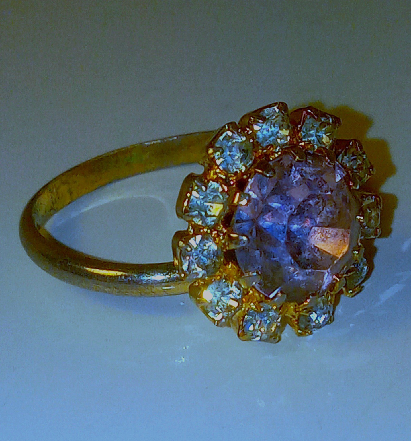Cocktail Ring Rose Amethyst Sapphire Crystal Rhinestone Minimalist Adjusted Ring