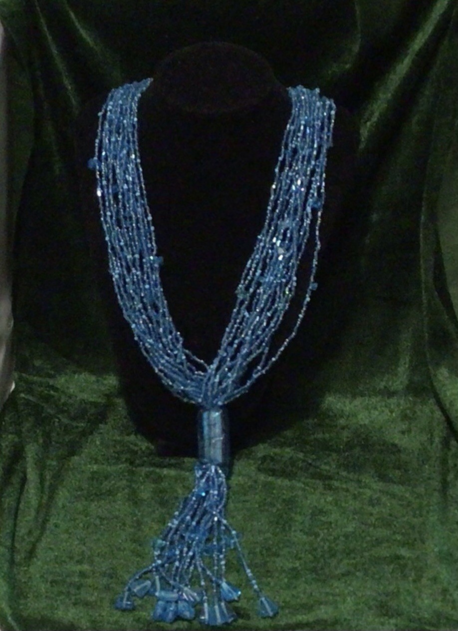 Vintage MultiStrand Blue Seed Bead Necklace 21 In Lariat Style