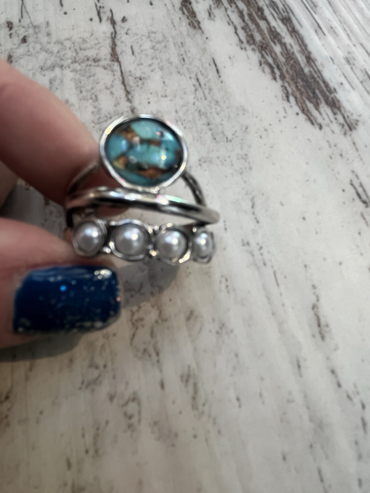 Bohemian Vintage Circular Imitation Turquoise & Moonstone Ring