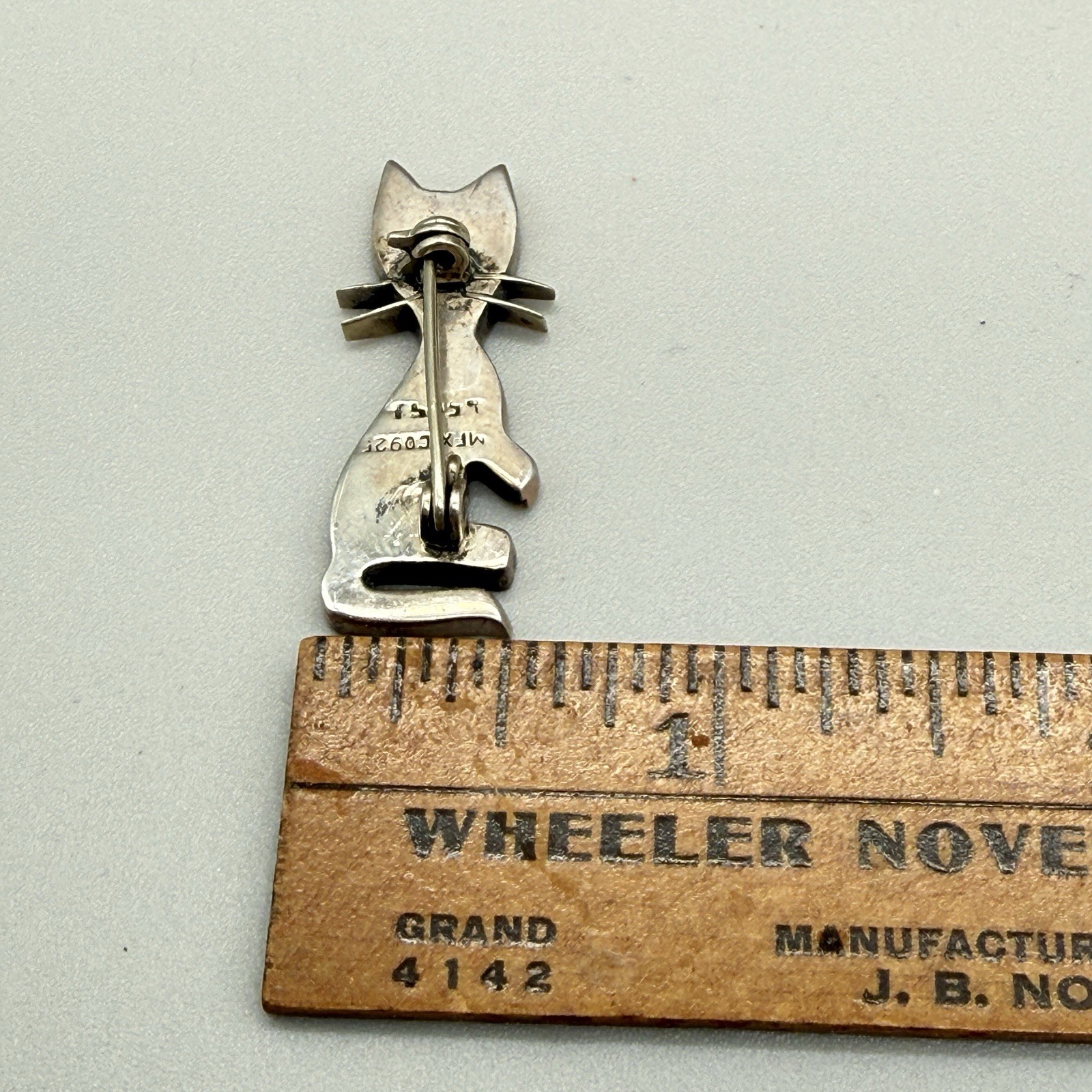 Vintage Mexico 925 Sterling Silver Cat Brooch Modernist Kitty Pin Cat Lovers