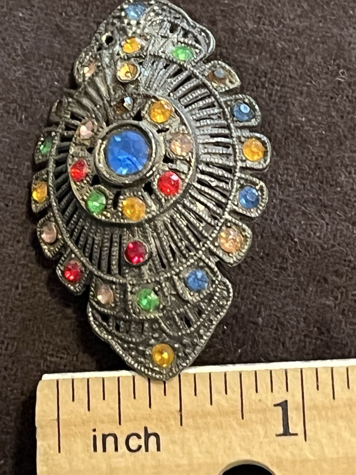 Little Nemo Art Deco Rhinestone Brooch/Pin, Silver Tone Vintage, 1.75″L x 1″W