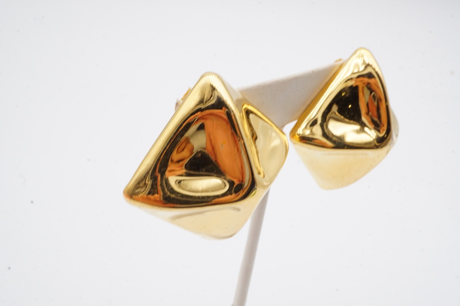 Vintage Clip On Earrings Gold Tone Pyramid Chunky